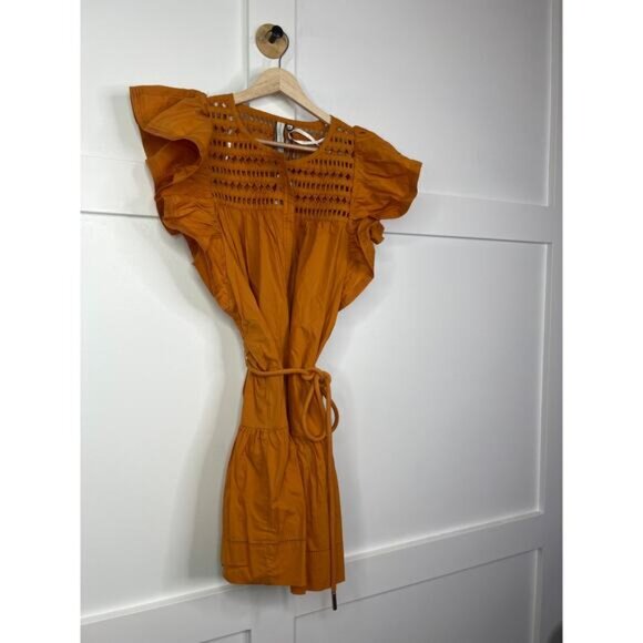 NWT Scarlet Poppies Flutter Sleeve Ishrant Short Dress Golden Oak Size: Medium - Picture 3 of 8